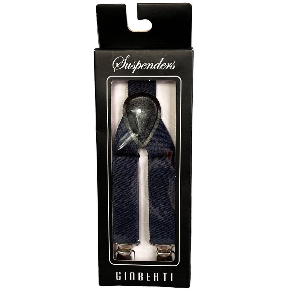 Gioberti Suspenders Clip On Navy Blue Elastic Metal Child Size NIB